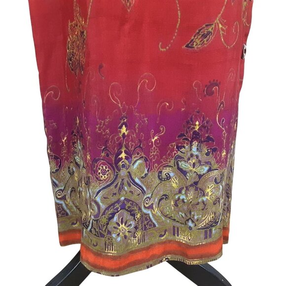 Vintage S.L. Fashions Womens Orange Floral Midi Dress Size 8 Side Buttons Casual - Picture 9 of 10